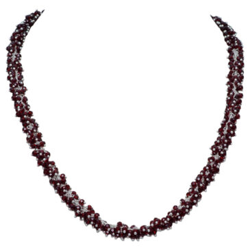 Red Color Cubic Zirconia Faceted Beads Necklace (Silver)