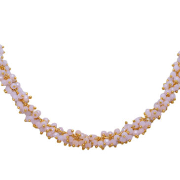 Rose Quartz Color Cubic Zirconia Beads Necklace (Gold Plated)