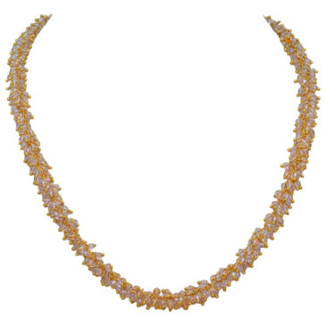 Morganite Color Cubic Zirconia Beads Necklace (Gold Plated)