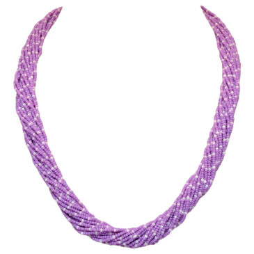 21-Rows Amethyst And Cream-Colored Glass Bead Necklace