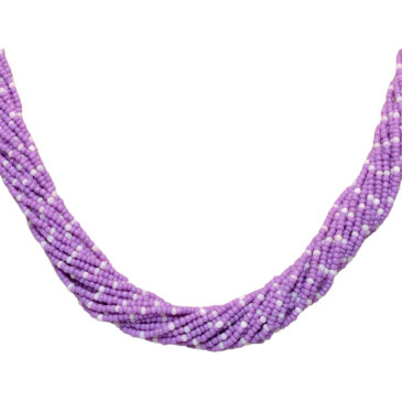 21-Rows Amethyst And Cream-Colored Glass Bead Necklace