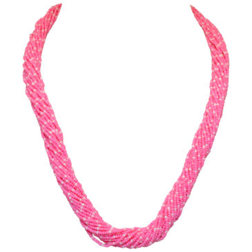 21-Rows Pink And Cream-Colored Glass Bead Necklace
