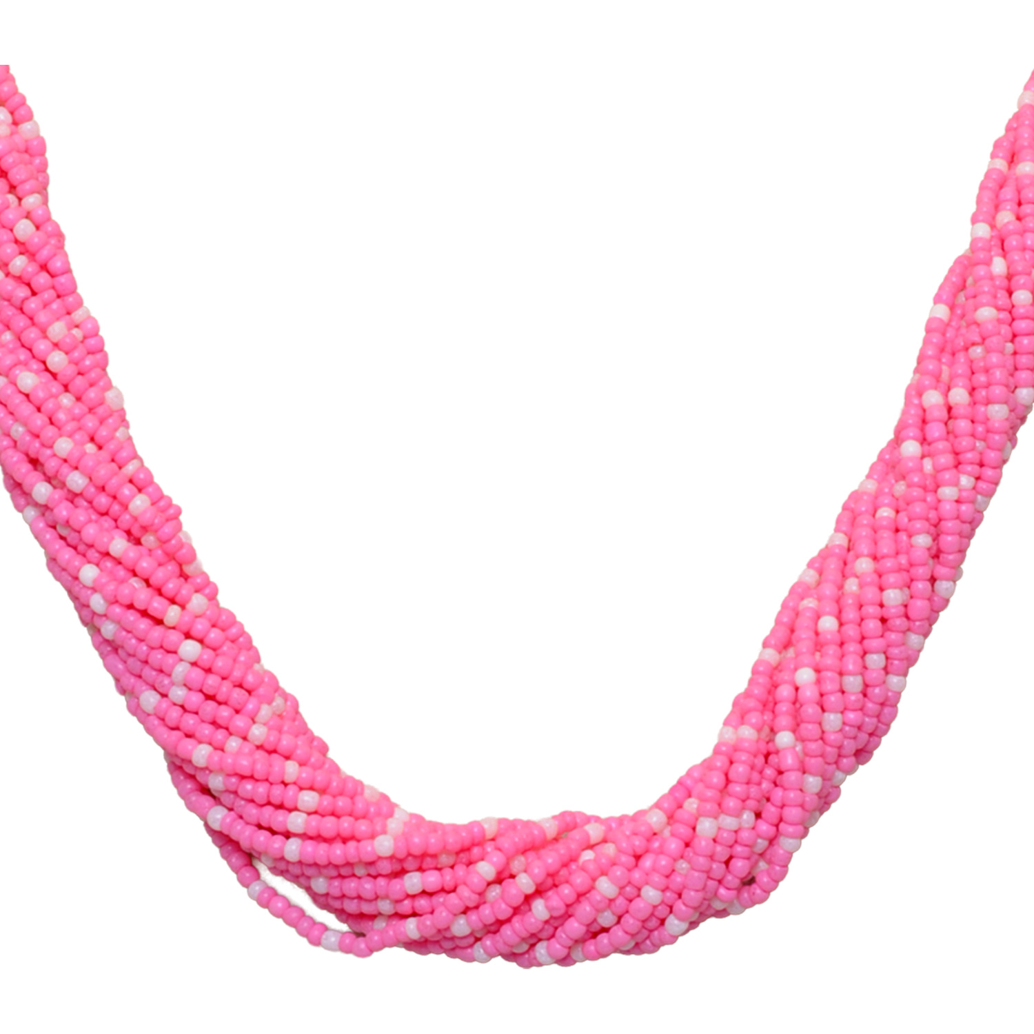21-Rows Pink And Cream-Colored Glass Bead Necklace - Image 4