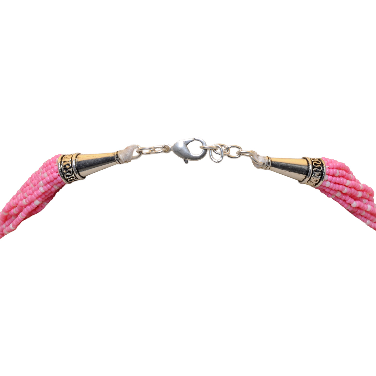 21-Rows Pink And Cream-Colored Glass Bead Necklace - Image 3