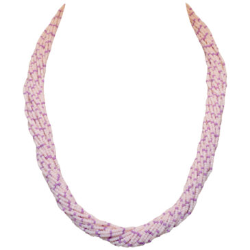 21-Rows Cream And Purple-Colored Glass Bead Necklace
