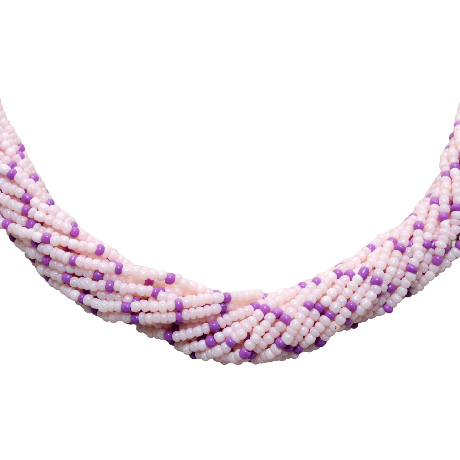 21-Rows Cream And Purple-Colored Glass Bead Necklace - Image 4