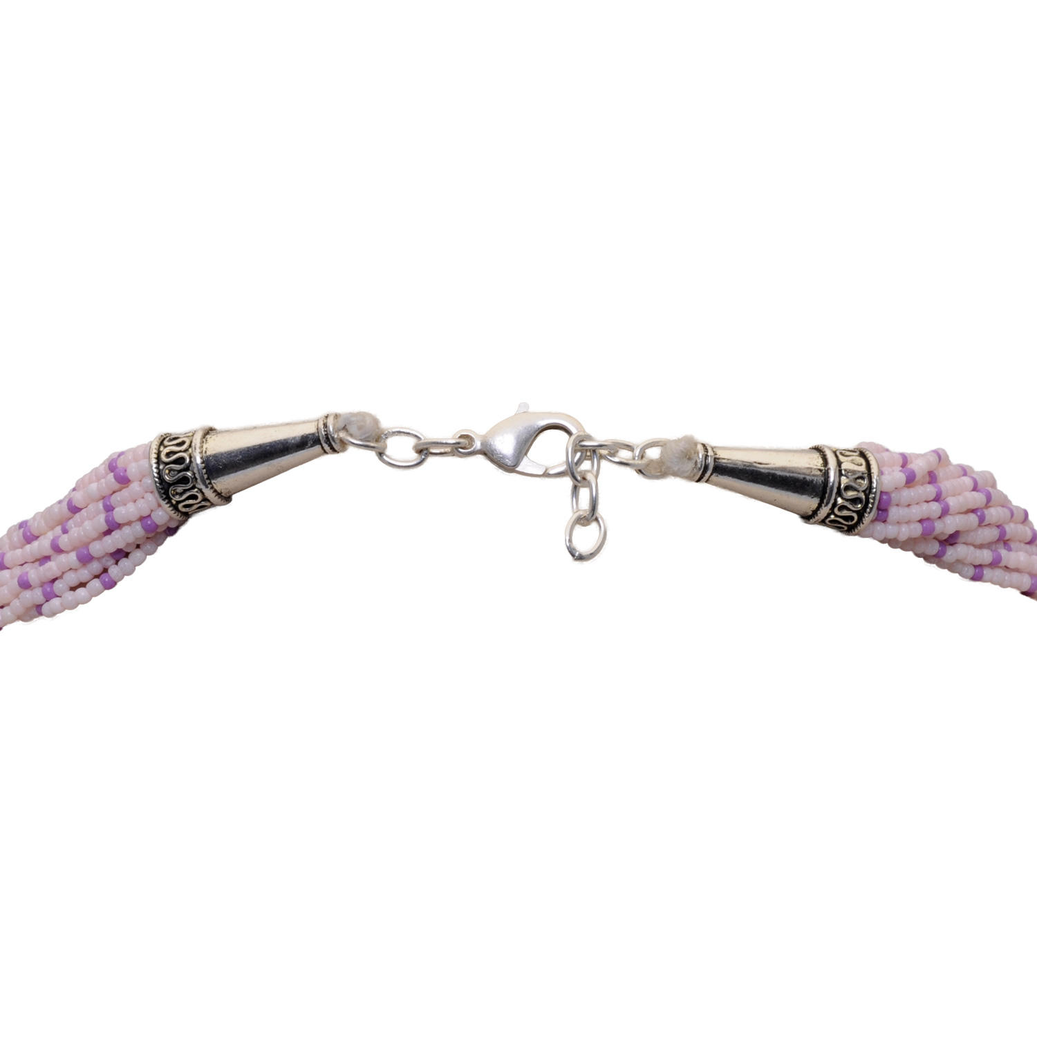 21-Rows Cream And Purple-Colored Glass Bead Necklace - Image 3