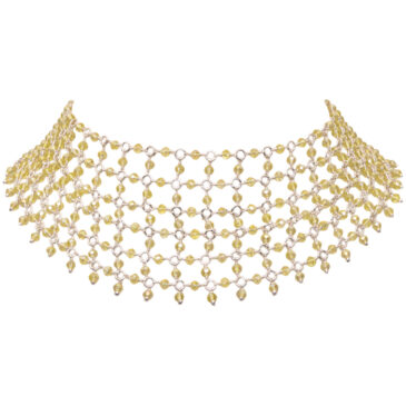 Lemon Topaz Color Cubic Zirconia Beads Necklace (Silver)