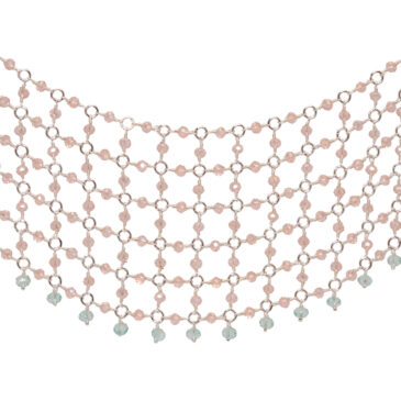 Rose Quartz & Aquamarine Color Cubic Zirconia Beads Necklace (Silver)