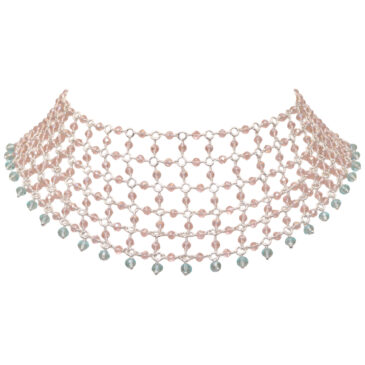 Rose Quartz & Aquamarine Color Cubic Zirconia Beads Necklace (Silver)