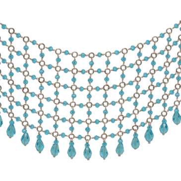 Blue Topaz Color Cubic Zirconia Beads Necklace (Silver)