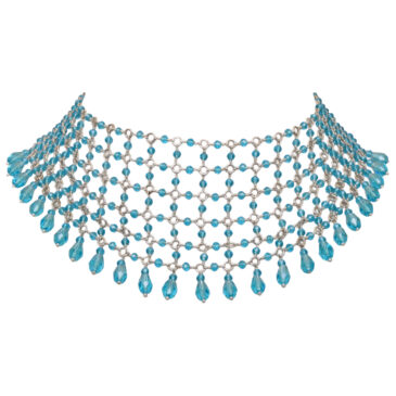 Blue Topaz Color Cubic Zirconia Beads Necklace (Silver)