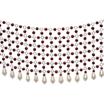 Pearl & Garnet Color Cubic Zirconia Beads Necklace (Silver)