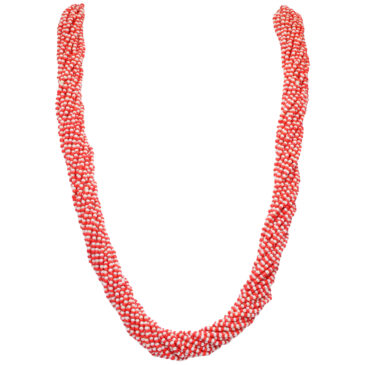 21 Rows Red And White Color Glass Bead Necklace