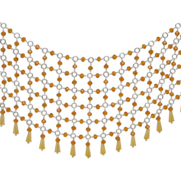 Citrine Color Cubic Zirconia Beads Necklace (Silver)