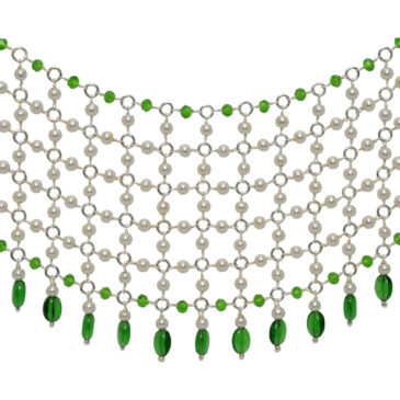 Pearl & Peridot Color Cubic Zirconia Beads Necklace (Silver)