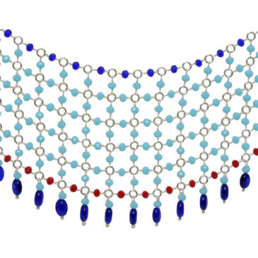 Blue Chalcedony & Lapis Lazuli Color Cubic Zirconia Beads Necklace (Silver)