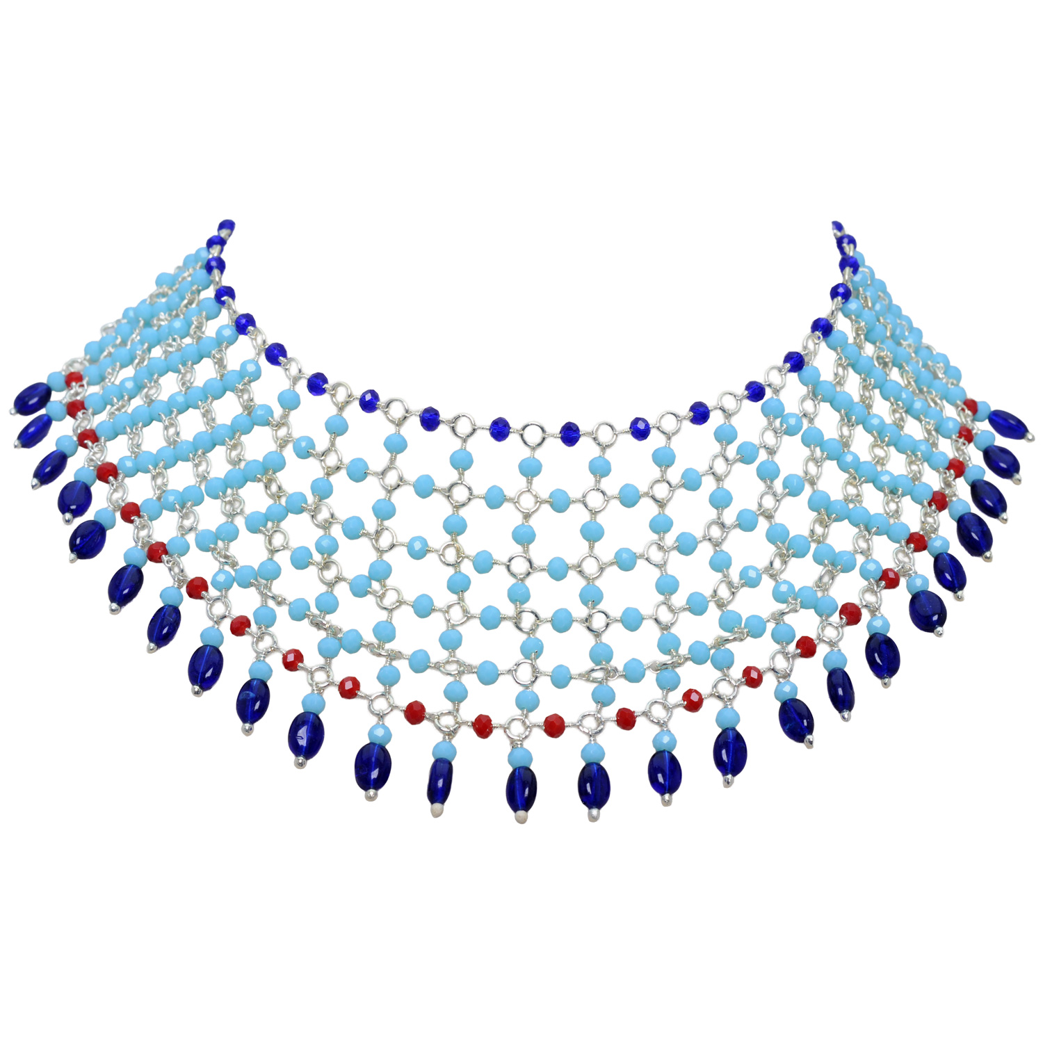 Blue Chalcedony & Lapis Lazuli Color Cubic Zirconia Beads Necklace (Silver) - Image 6