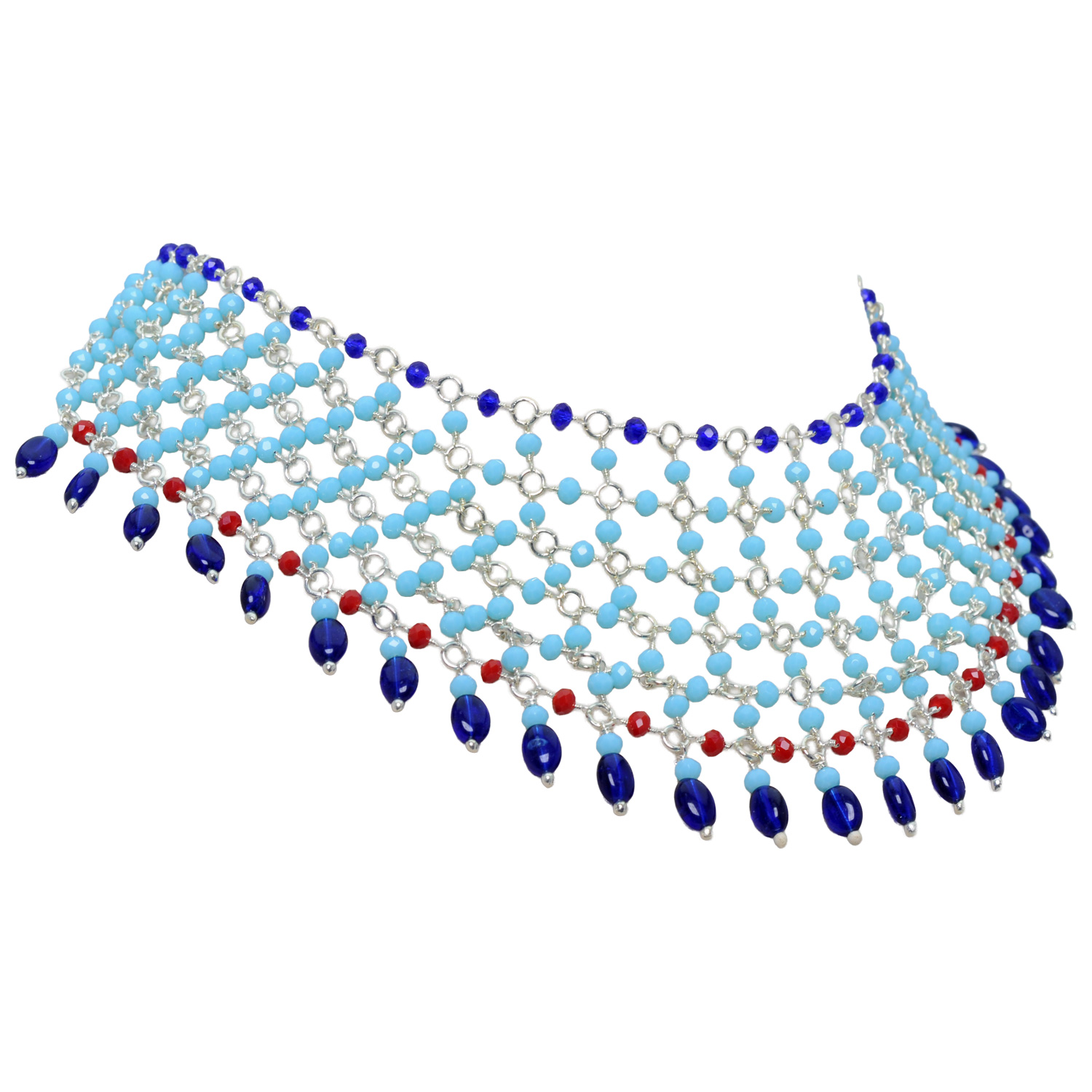 Blue Chalcedony & Lapis Lazuli Color Cubic Zirconia Beads Necklace (Silver) - Image 5