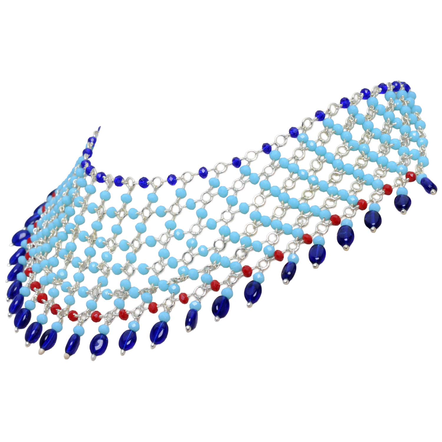 Blue Chalcedony & Lapis Lazuli Color Cubic Zirconia Beads Necklace (Silver) - Image 4