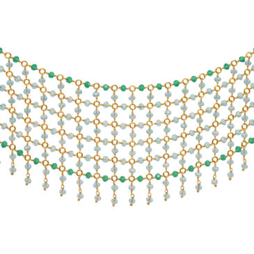 Blue Topaz & Emerald Color Cubic Zirconia Beads Necklace (Gold Plated)