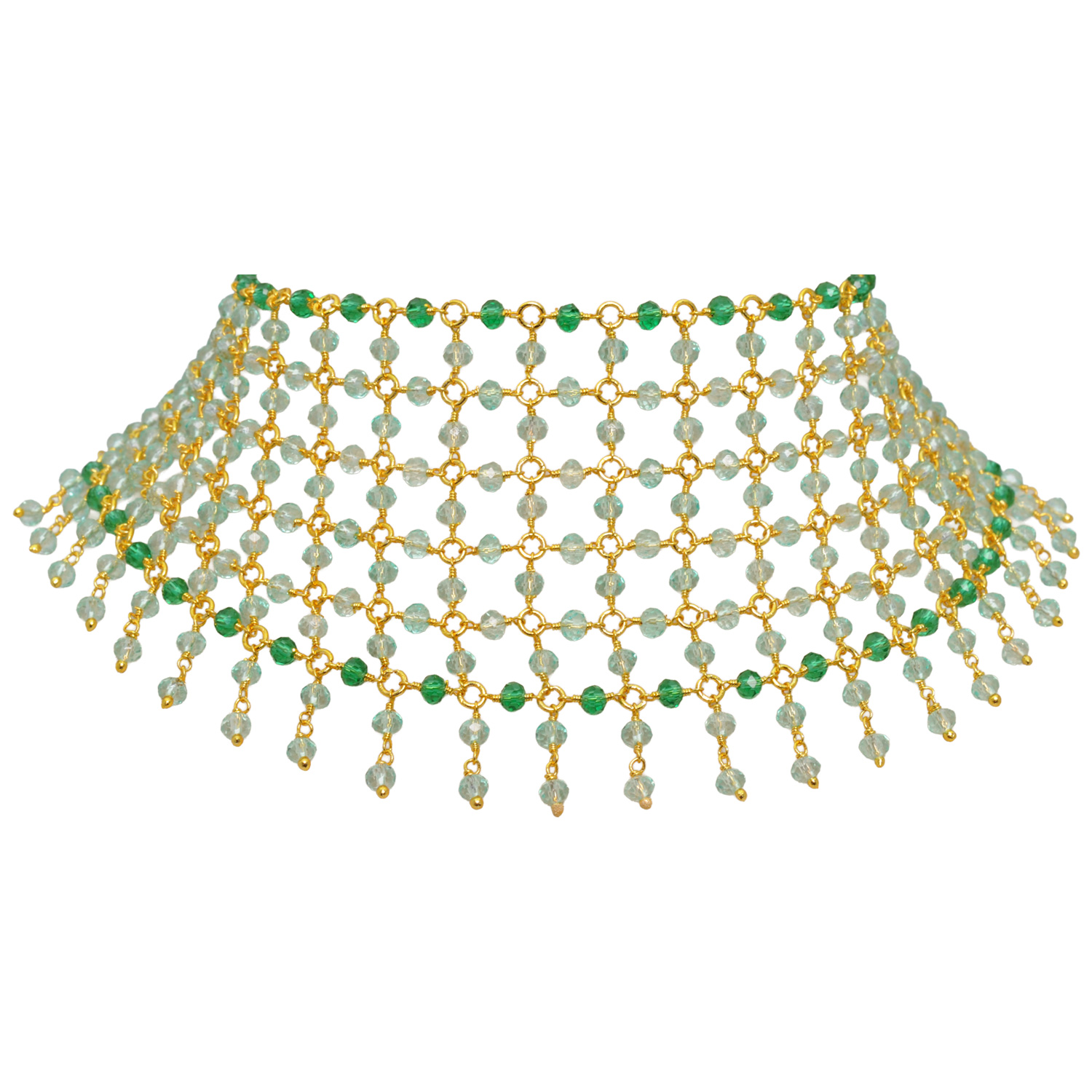 Blue Topaz & Emerald Color Cubic Zirconia Beads Necklace (Gold Plated) - Image 5