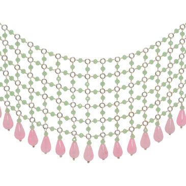 Rose Quartz & Chalcedony Color Cubic Zirconia Beads Necklace (Silver)