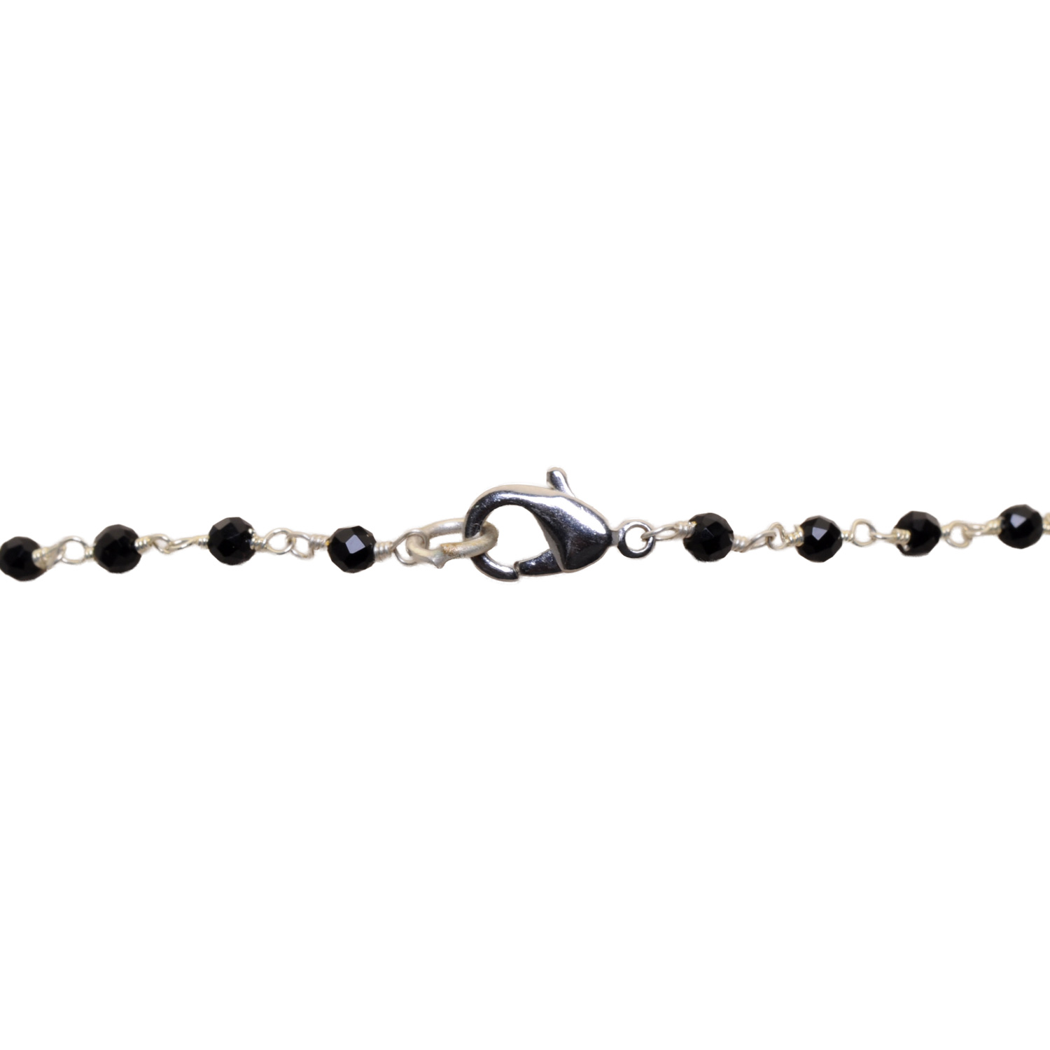 Pearl & Black Spinel Color Cubic Zirconia Beads Necklace (Silver) - Image 3