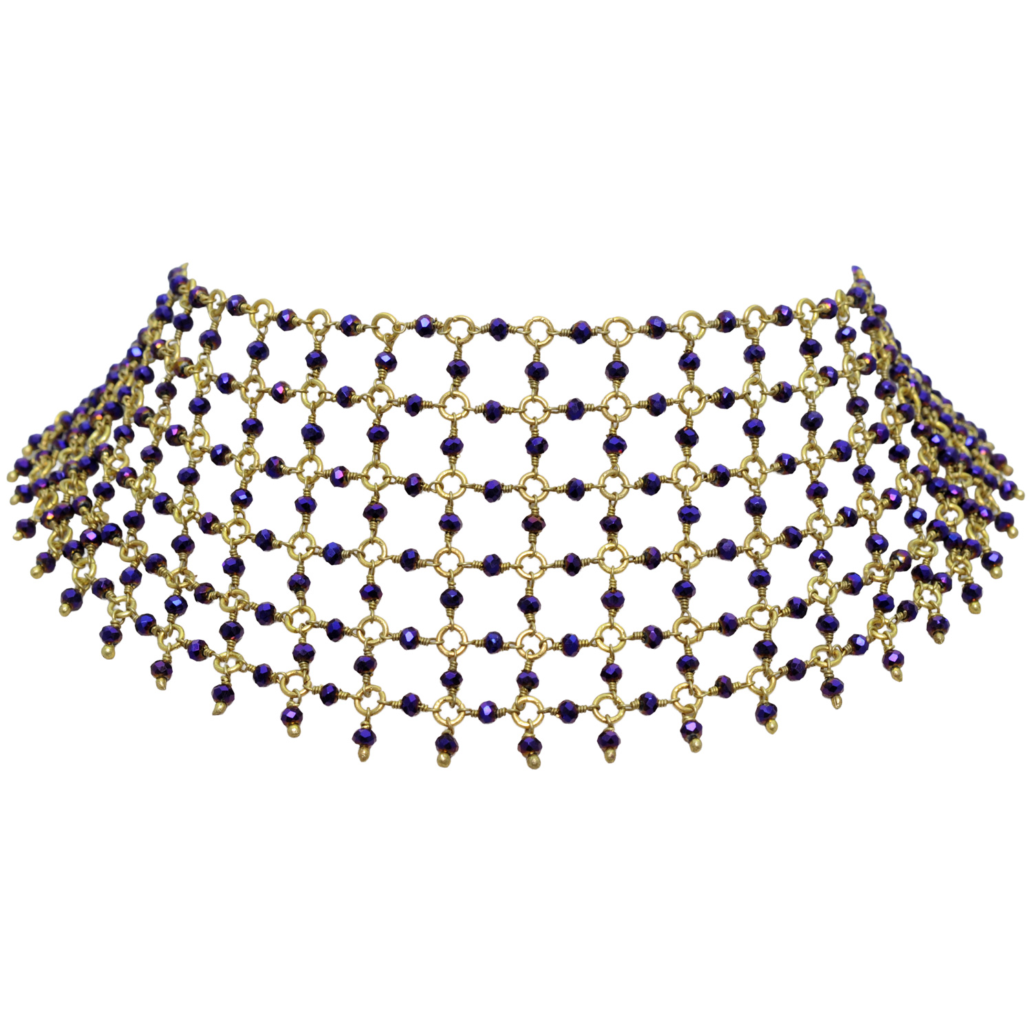 Purple Pyrite Color Cubic Zirconia Beads Necklace (Gold Plated) - Image 5