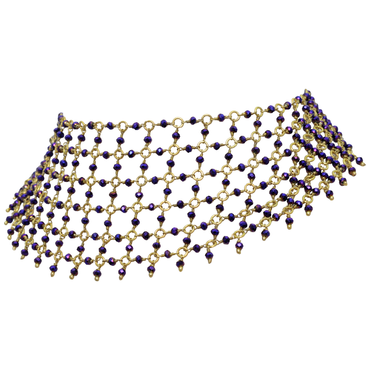 Purple Pyrite Color Cubic Zirconia Beads Necklace (Gold Plated) - Image 4