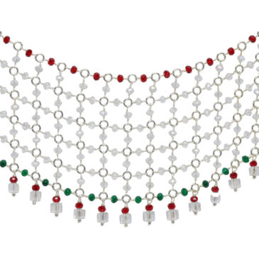Ruby, Emerald, Crystal Color Cubic Zirconia Beads Necklace (Silver)