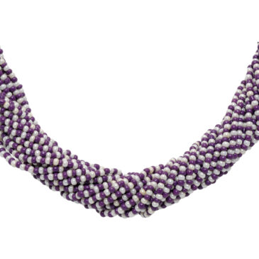 21 Rows White And Purple Color Glass Bead Necklace