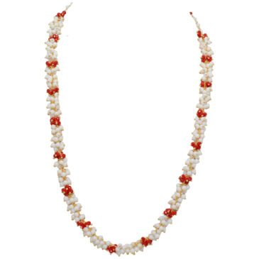 Red Jasper & Moonstone Color Cubic Zirconia Beads Necklace (Gold Plated)