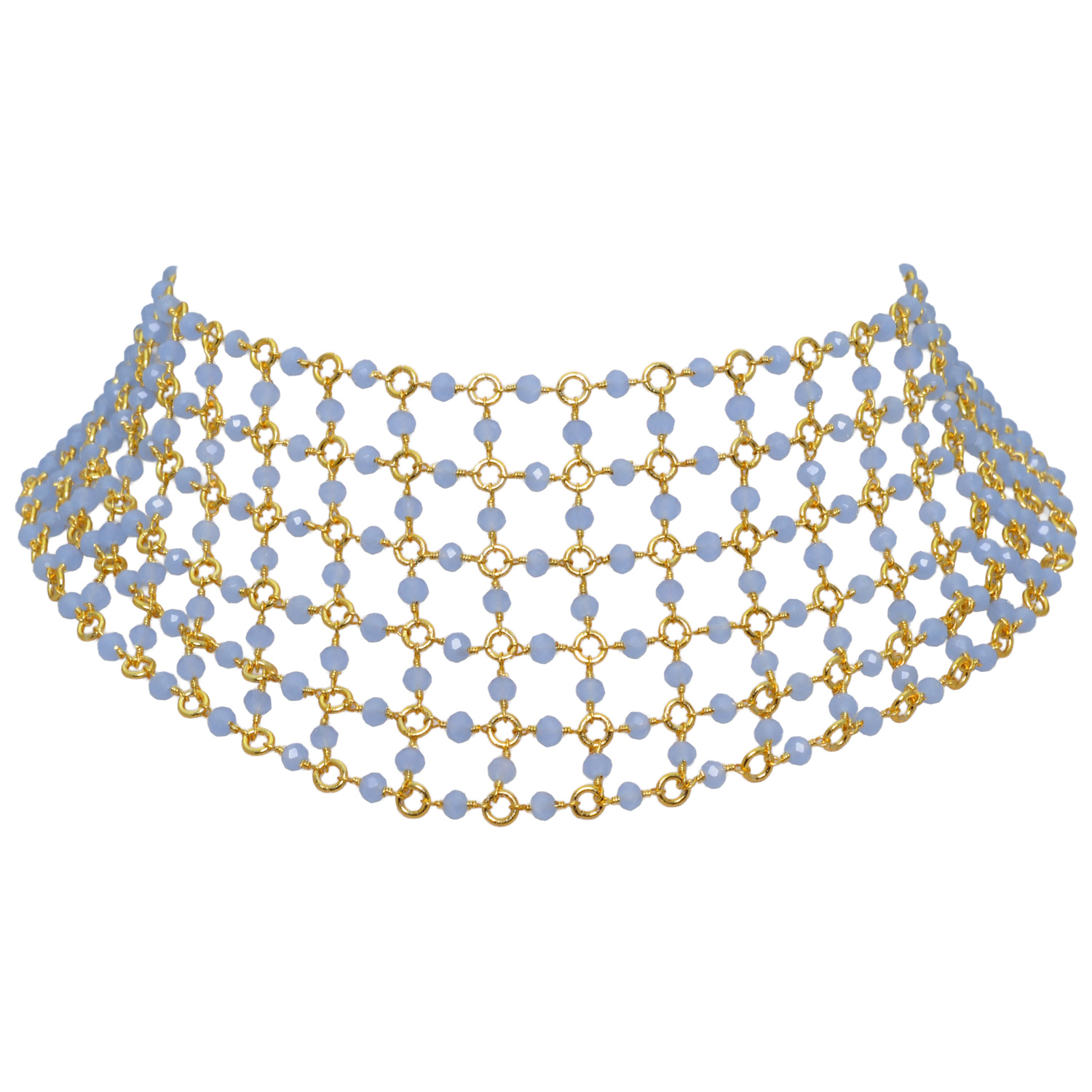 Blue Chalcedony Color Cubic Zirconia Beads Necklace (Gold Plated) - Image 6