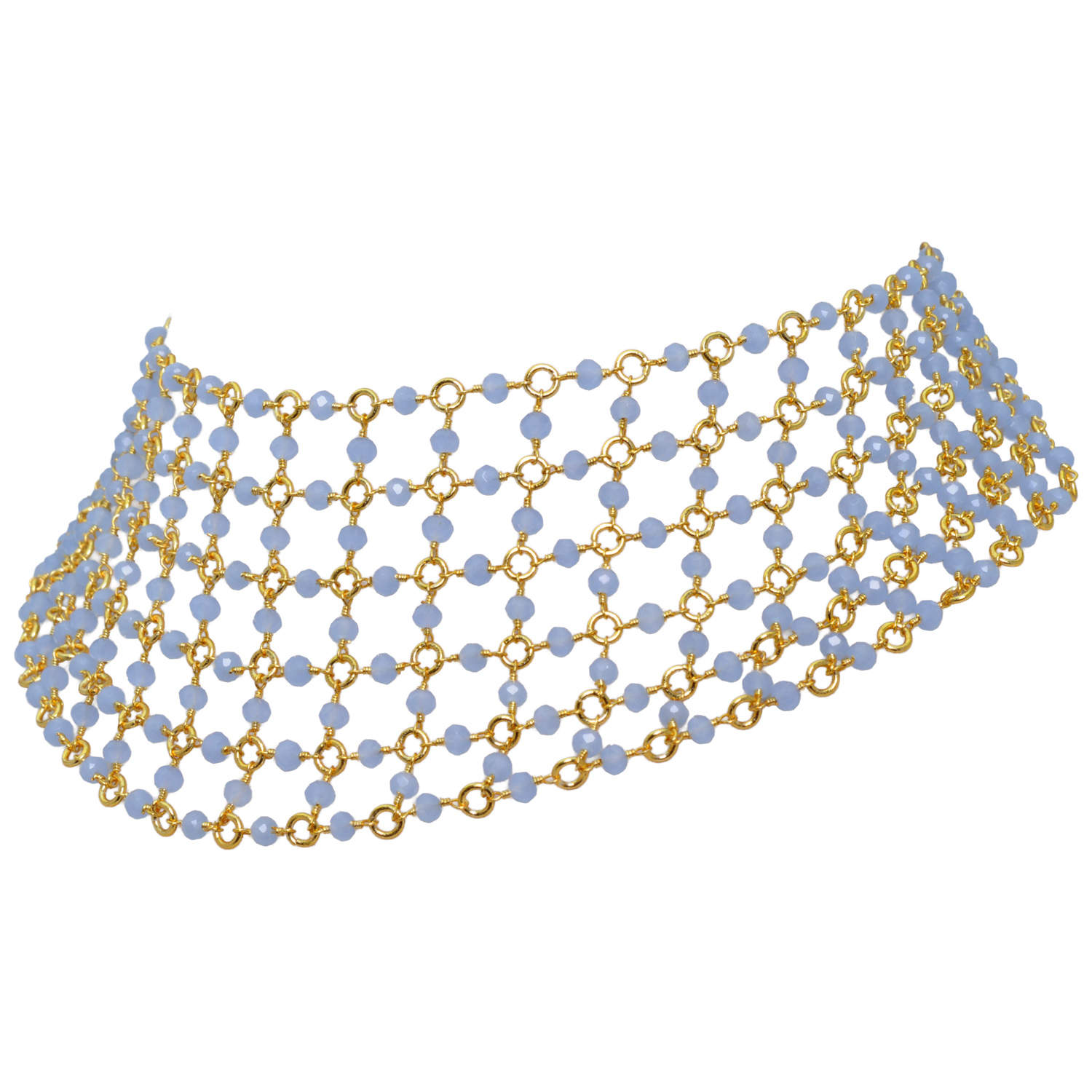 Blue Chalcedony Color Cubic Zirconia Beads Necklace (Gold Plated) - Image 5
