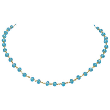 Blue Topaz Color Cubic Zirconia Beads Necklace (Gold Plated)