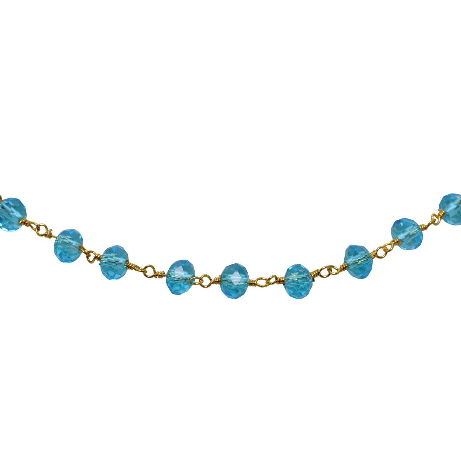 Blue Topaz Color Cubic Zirconia Beads Necklace (Gold Plated) - Image 4