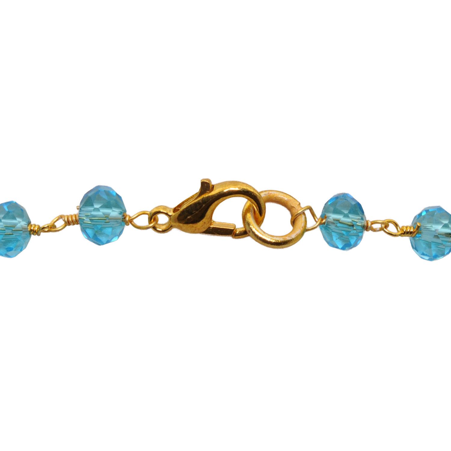 Blue Topaz Color Cubic Zirconia Beads Necklace (Gold Plated) - Image 3