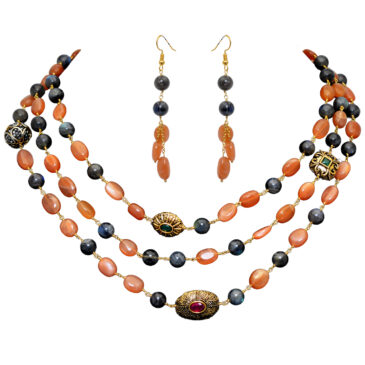 Carnelian & Labradorite Gemstone Knotted Necklace In .925 Silver Gold Finish