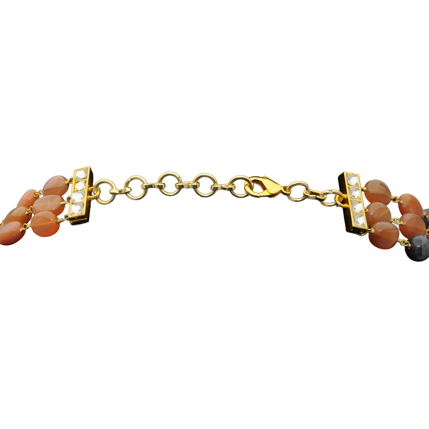 Carnelian & Labradorite Gemstone Knotted Necklace In .925 Silver Gold Finish - Image 3