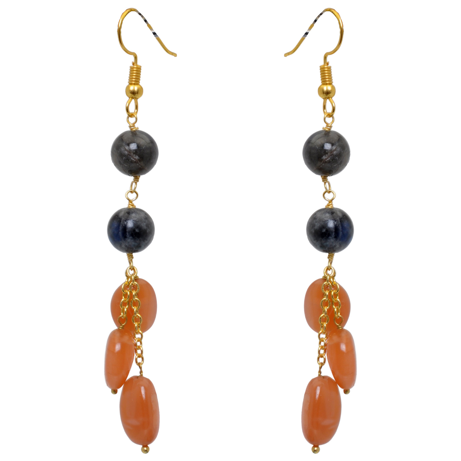 Carnelian & Labradorite Gemstone Knotted Necklace In .925 Silver Gold Finish - Image 4