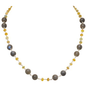 Opal & Labradorite Gemstone Bead Chain Knotted In .925 Sterling Silver