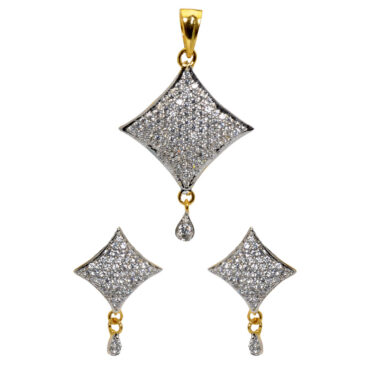 Cubic Zirconia Studded Square Shape Pendant & Earring Set