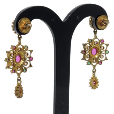 Multi color Stone Studded Round Shape Pendant & Earring Set Antique Finish