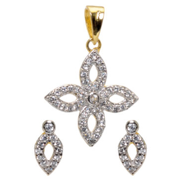 Cubic Zirconia Studded Flower Shape Pendant & Earring Set