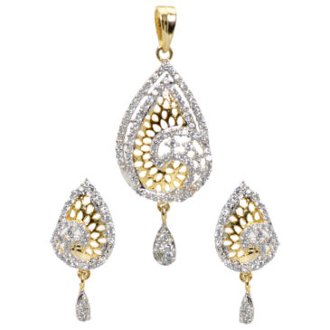 Cubic Zirconia Studded Pear Shape Pendant & Earring Set