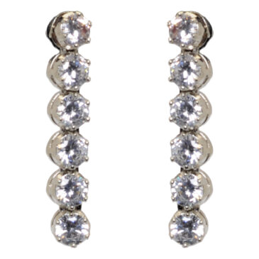 Round Shape Cubic Zirconia Studded Single Line Earrings White Rhodhium Plating