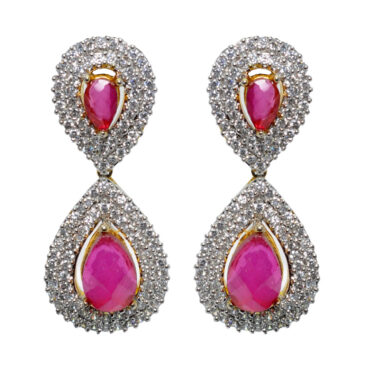 Gehna Jaipur Cubic Zirconia & Ruby Studded Pear Shape Earrings For Girls & Women FE-1423