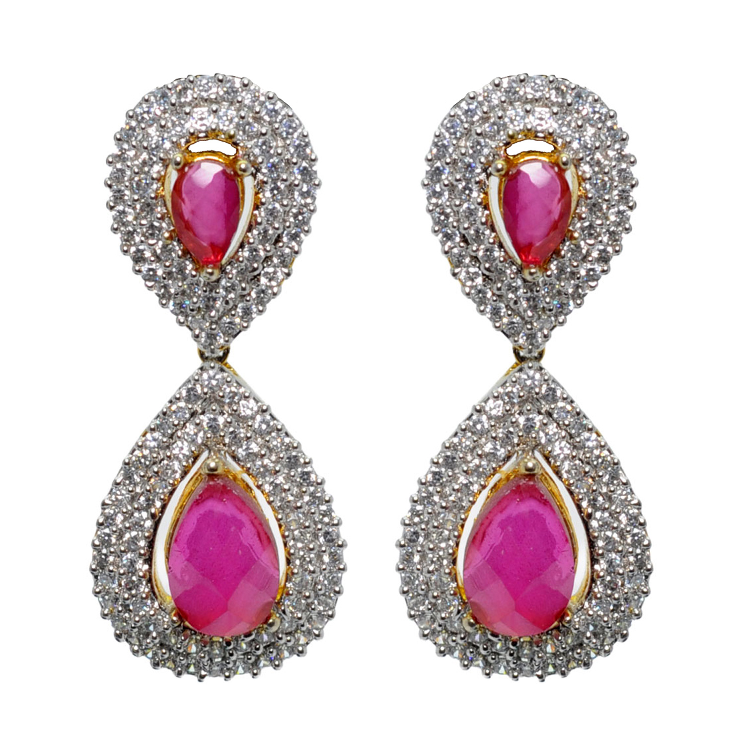 Gehna Jaipur Cubic Zirconia & Ruby Studded Pear Shape Earrings For Girls & Women FE-1423