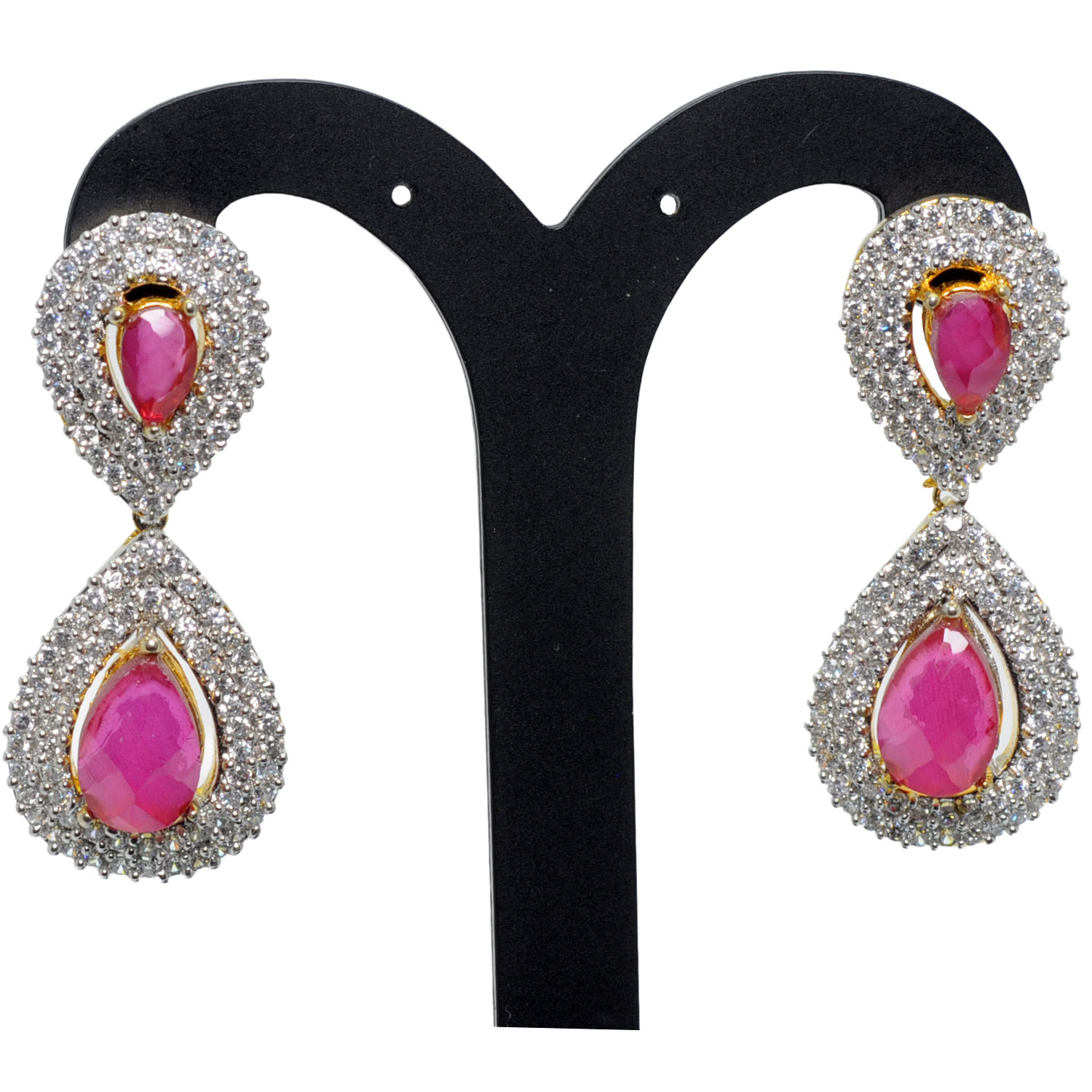 Gehna Jaipur Cubic Zirconia & Ruby Studded Pear Shape Earrings For Girls & Women FE-1423 - Image 5